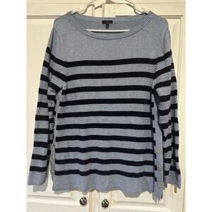 Talbots Nautical Blue Striped Lightweight Sweater Size XL Petite Button Sides